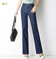Cotton blend jeans for women denim pants plus size high waist spring autumn straight full length
