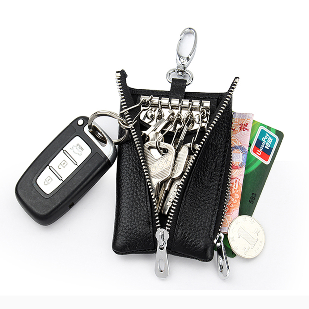Slim Leather Key Holder Wallet Men Car Key Purse Keychain Cover Zipper Key Case Bag Women Coin ...