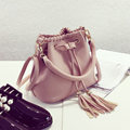 Korean Style Fashion Fringes Ornament Mini Bucket Bag Women Chic Knitting Handbag Sweet Style Ladies Small