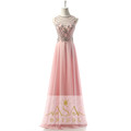 Real Pictures A line O neck Beading Back Chiffon Evening Dresses Crystal Sequins Beaded Evening Dress