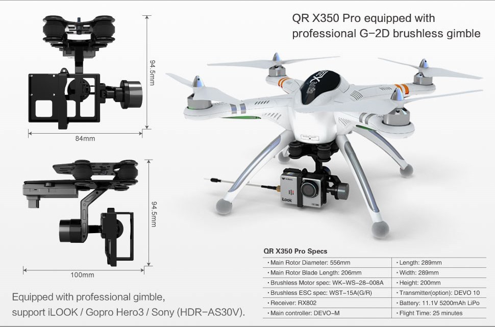 Quadrocopter Drone RTF with1080P HD Camera Walkera QR X350 Pro Fpv Rc GPS One key go home Compatible Gopro3 3 PK dji Phantom 2 helicopter