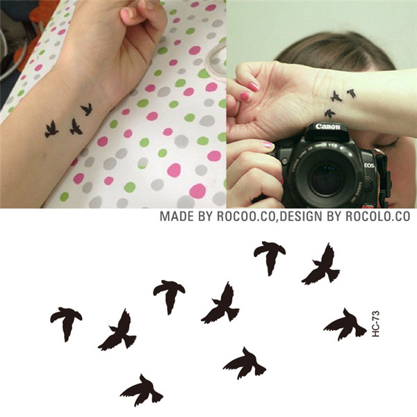 Image of HC1073 Women Sexy Finger Wrist Flash Fake Tattoo Stickers Liberty Small Birds Fly Design Waterproof Temporary Tattoos Sticker