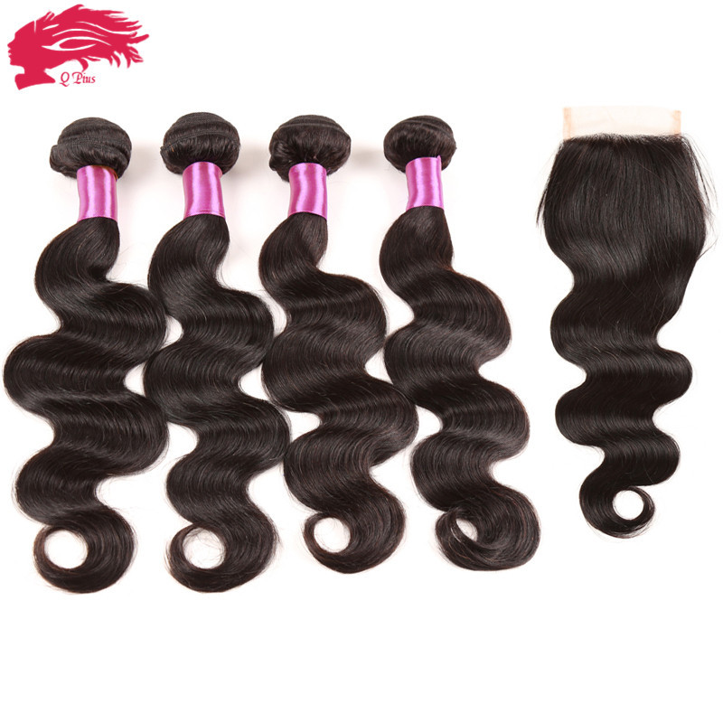 Image of 7A Peruvian Virgin Hair with Closure Queen Hair Products with Closure Bundle Human Hair Weave Peruvian Body Wave with Closure