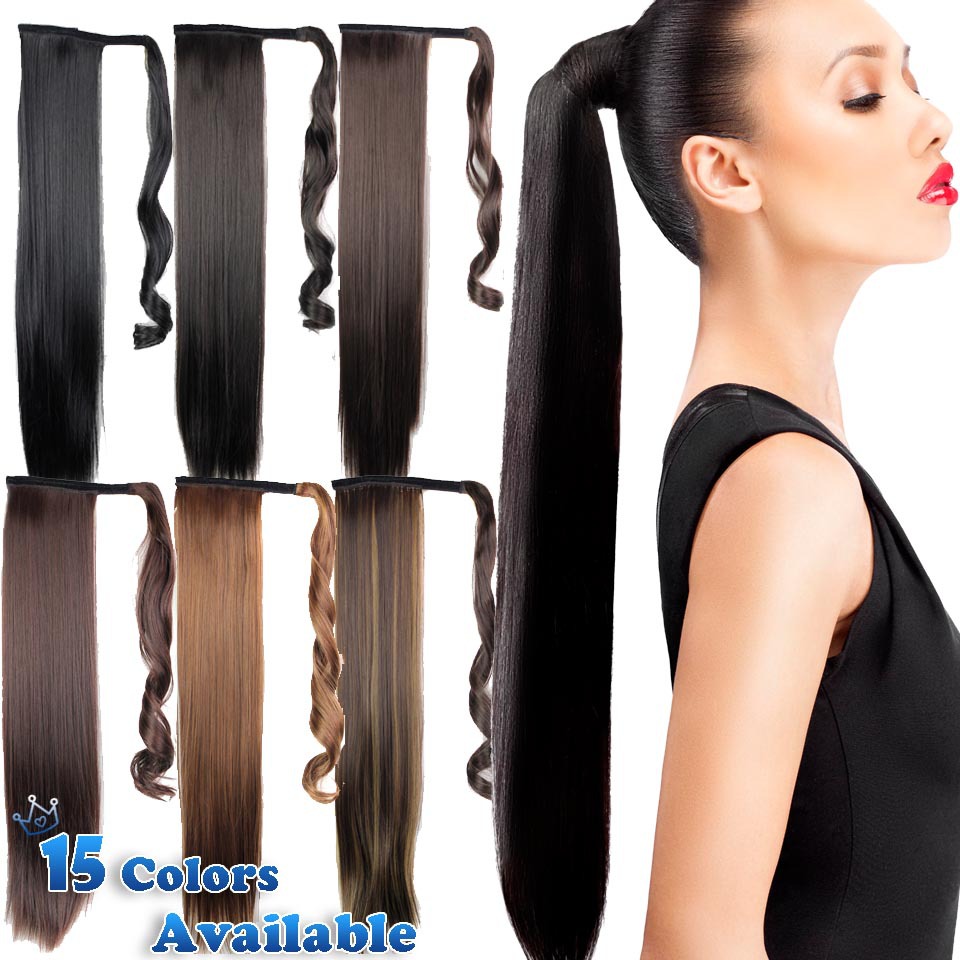 Image of 24inch Black Synthetic Long Straight Clip In Ribbon Ponytail Hair Extension hairpiece my little pony Tail Hair Pieces 15 Colors