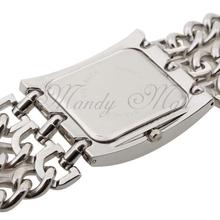 Women Quartz Watch Wristwatch Stainless Steel Alloy Silver White Rectangle Dial Chain Link Fashion New
