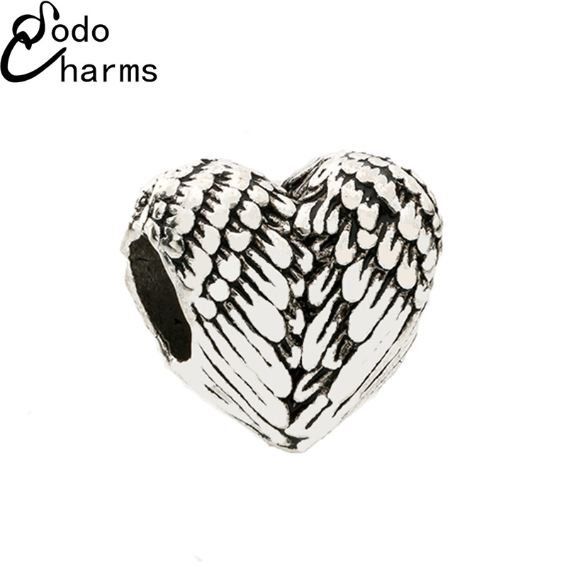 Image of European Silver plated Delicate Angel Wings Heart Charm Beads fit Pandora Bracelets For Women DIY Jewerly Making Christmas gift