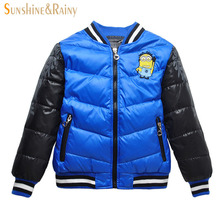 2015 New Arrival Minion Children Clothing Long Sleeve Kids Boys Winter Jacket Outerwear Baseball Coat Keep
