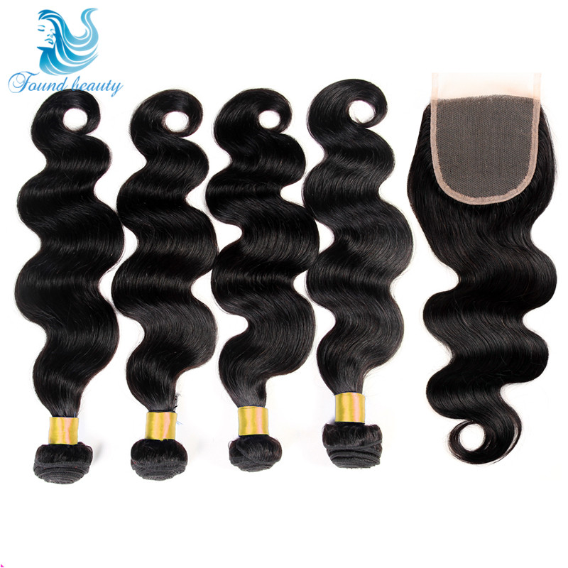 Image of 7A Grade Peruvian Virgin Hair Body Wave With Closure 4 Hair Bundles With Lace Closures HC Cheap Human Hair Weave With Closure