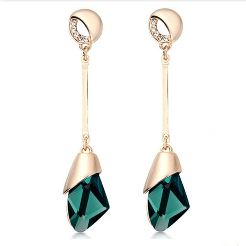 Image of 2016 Brand Fine Jewelry Romantic Austrian Green Crystal Earrings 18k Gold Plated Birthday Gift Long Earrings For Women