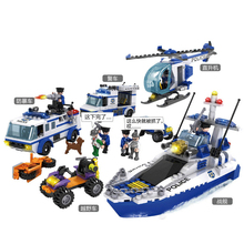 COGO 13918 Police Building Block Sets Teamwork Police Toy Car Helicopter Boat 862pcs Educational DIY Bricks Toys