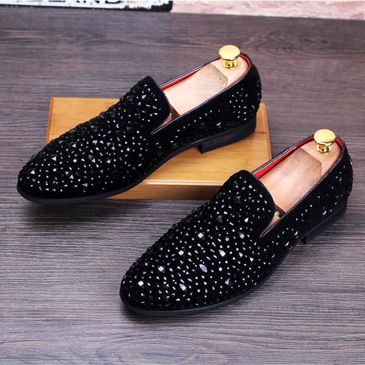 European Style Mens Loafers With Rhinestones Handmade Mens Luxury