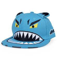 Free Shipping fashion shark cap with embroidery cartoon baseball cap with ears eyes cartoon hip hop