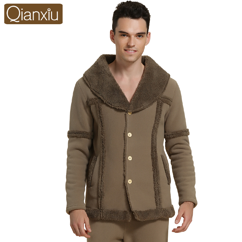 Здесь можно купить  Qianxiu Brand Winter Thermal Thicken Mens Pajamas Sets Fashion Cashmere Home Clothes Lounge Tops & Bottoms Male Warm Sleepwear  Одежда и аксессуары