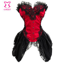 Red/Black Victorian Lace Skirted Bustier Burlesque Sexy Short Gothic Corset Dress Plus Size Women Steampunk Clothing Lingerie6XL