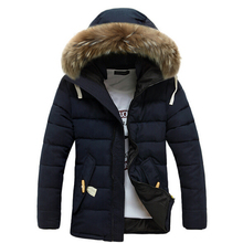 2015 New Fashion Men Hooded Padded Coat Male Solid Cotton Faux Fur Parka Warm Winter Mens Coats Chaqueta Hombre 13M0224