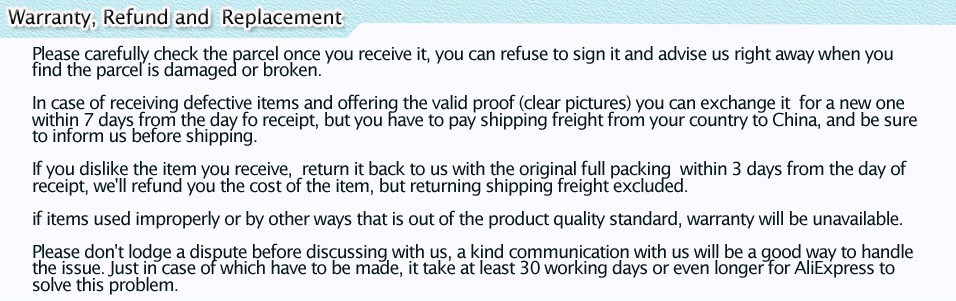 warranty,refund and replacement