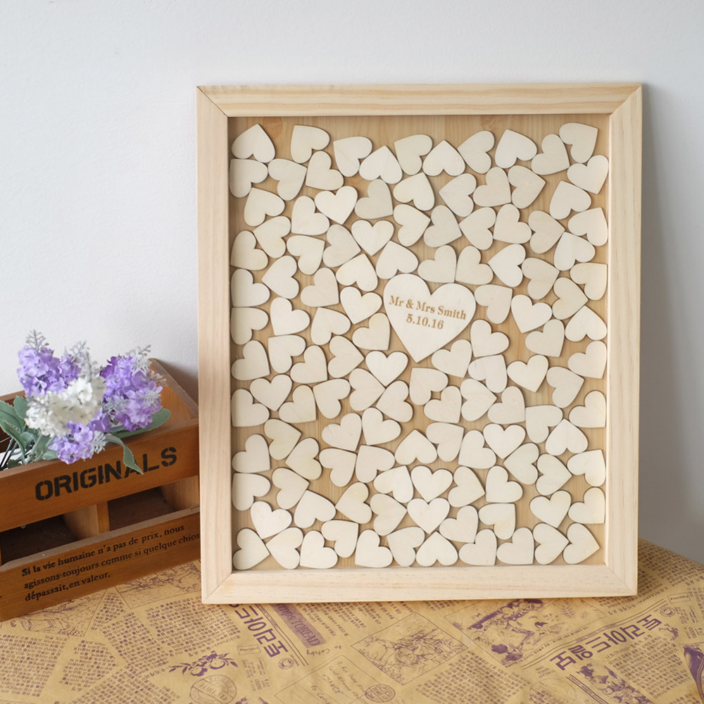Guest Book Drop Box Signature Frame Plywood #120 Heart Shaped wood Guest Book 