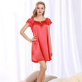 SSH093 2017 New Satin Silk Women Nightwear Summer Short Sleeves Night Dress Solid Female Sleepwear Above