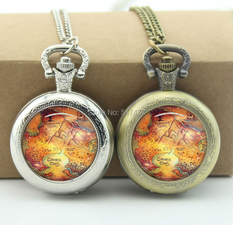 WT-00287 Peter pan Neverland map pocket watch necklace-