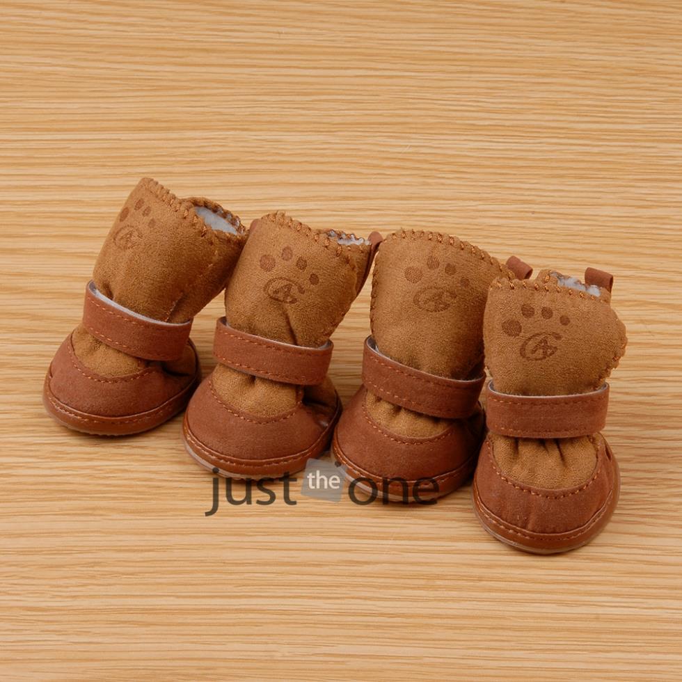 Image of Pets Dogs Cats Puppy Pink/Coffee Lovely Winter Warm Soft Cozy Cotton Boots Shoes 4pcs hot