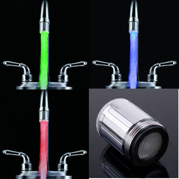 Image of NEW Water Glow 3 Colors Changing LED Faucet Temperature Control Sensor Tap head Free Shipping