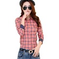 Women Plaid blouses womens casual shirts girl cotton Slim shirt long sleeve shirts womens blouse cheap