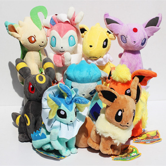 9 шт./компл. Семьи Eevee Плюшевые Игрушки Куклы Мягкие игрушки Eevee Espeon Jolteon Vaporeon Flareon Glaceon Мультфильмов Рыбы Плюшевые Игрушки для Детей Подарок