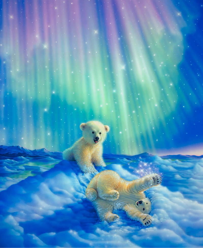 Image of 3d Full Diamond Embroidery Home Decor Diamonds Mosaic Painting Pasted Pictures Square Drill Northern Lights Baby polar bear d018
