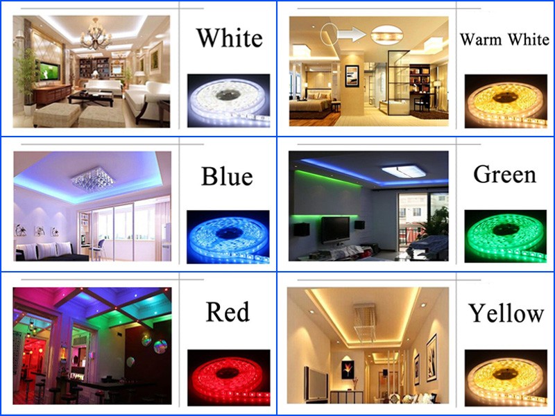 3528 5050 RGB led strip Cold white Warm white blue red green yellow with remote control and power adapter (13)