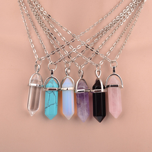 Hexagonal Column Necklace Natural Crystal turquoise Agate Amethyst Stone Pendant Chains Necklace For Women Fine Jewelry 8229