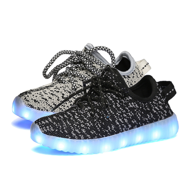 Eur25 35 usb charging breathable summer children basket led shoes kids with lights up luminous shoes