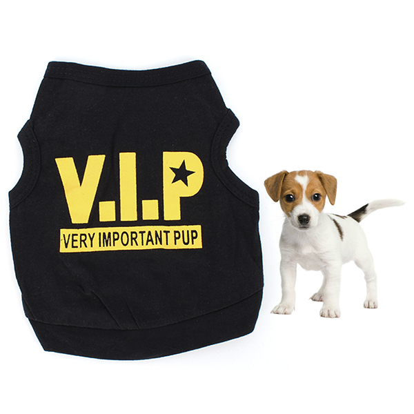 Image of Pet Dog Puppy Black Cotton Blend T-Shirt VIP Pattern Vest Teddy Clothes