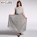 New Plus Size 6 7XL Women Summer Sexy Maxi Vestido Chiffon Tunic Scaly Print Patchwork Halter