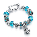 New Trendy Strand Bracelet Silver Plated Green Glass Beads Write Love Snake Chain Bracelet with