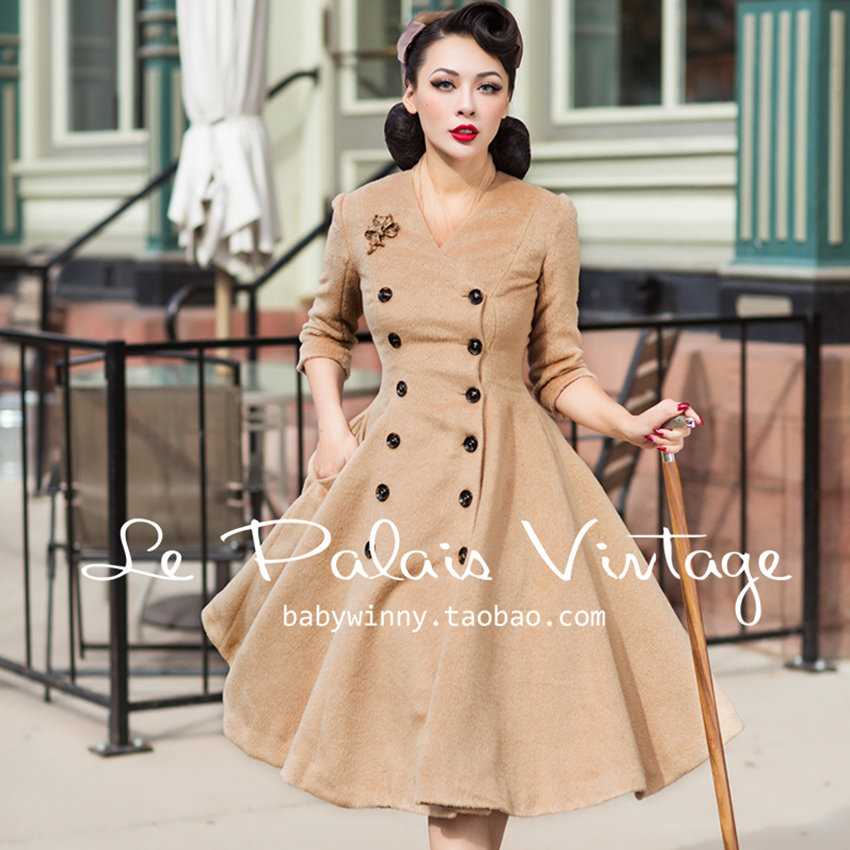 FREE SHIPPING Le Palais Vintage 2015 New Winter Autumn Wool Long Coat Double Breasted Slim Solid Vintage Elegant Women Clothing