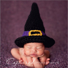 Retail Handmade Crochet Magician Beanies Halloween Witch Hat Cap Toddler Infant Party Costume Newborn Photo Props