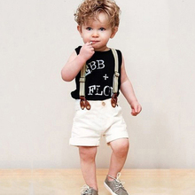 Boys Set Summer Casual Kids Clothes 2016 Fahion Short Sleeve T shirt Bib Shorts 3pcs Set Boys Set Clothing Black Retail for Boys