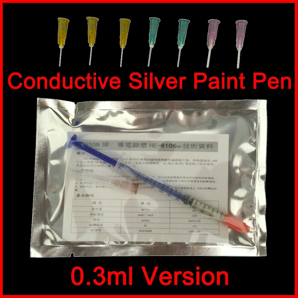 Conductive Silver Paint Pen 1 PCS(0.3ml) + 7 Needles Conductive Glue