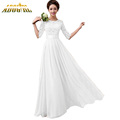 Women White Chiffon Party Dresses Ladies Floor Length Pink Formal Dresses Half Sleeve Plus Size Lace