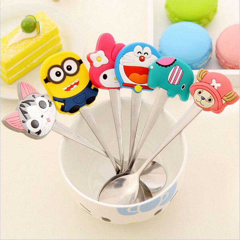Image of Cartoon silicone handles stainless steel spoon / ice cream dessert spoon stirring coffee spoon creative tableware