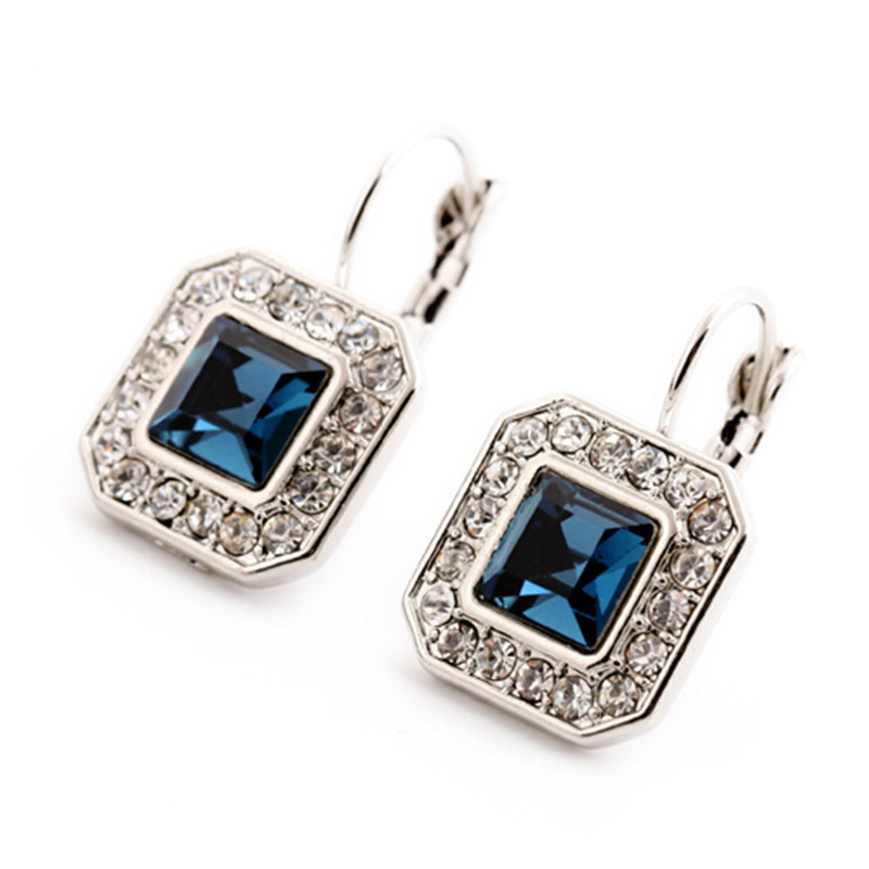 Image of New Blue Geometric Rhinestone Crystal Drop Earrings For Women Trendy Jewelry Elegant Earrings Bijoux Wholesale