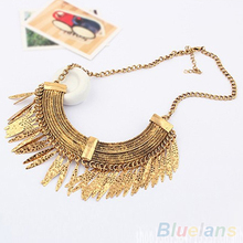 Women s Vintage Arc shaped Willow Salix Leaves Golden Alloy Chain Necklace Jewelry 1L42
