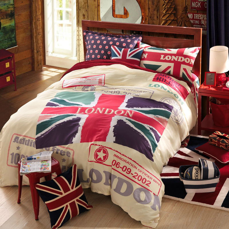 Bedding Set 4pcs London British Flag Flat Sheet Duvet Cover Set