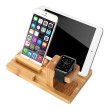 Triple Function Lazy Support For iPhone 6 6S 5S 5C 4S 6/6S Plus Natural Wooden Charging Stand Holder For iWatch For iPad Tablet