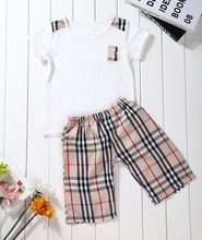 Retail boy clothes casual children suit summer style boy clothing set fashion kids clothes plaid tees