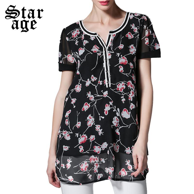 L 5xl Ladies Floral Print Chiffon Blouses 2016 Big Size Woman Fashion