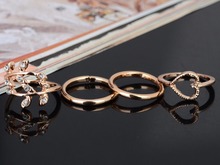 Fashion Gold and silver plated leaves peach heart leaves circle phalange ring knuckle band midi ring