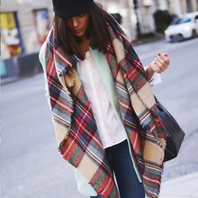 New Women Blanket Oversized Tartan Plaid Scarf Wrap Shawl Poncho Jacket Coat Stole RE3