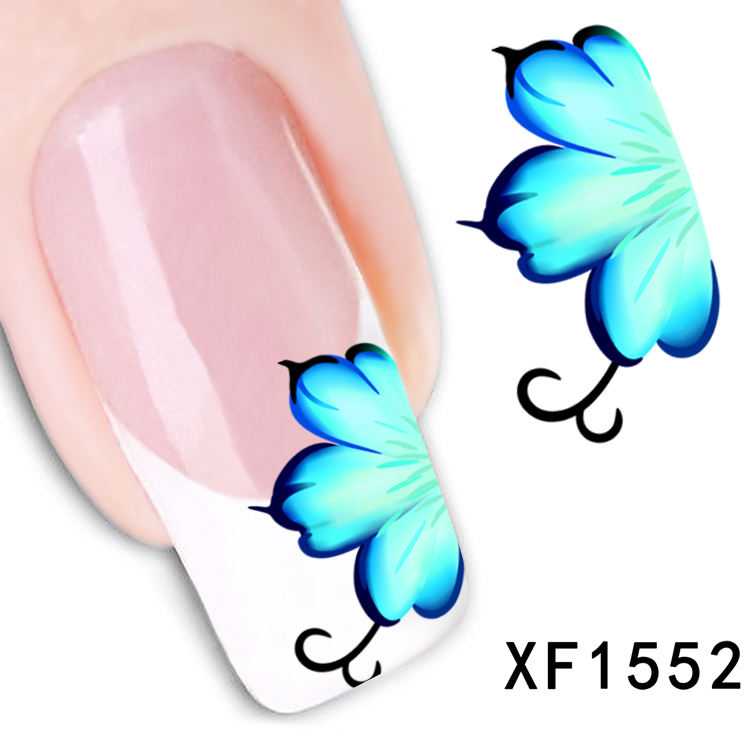 1 Sheet New Arrival Water Transfer Nail Art Stickers Decal Beauty Blue Flowers Design Manicure Tool