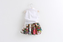 girl casual shirt clothes set with flower skirt summer item for girl fashion clothes printed children